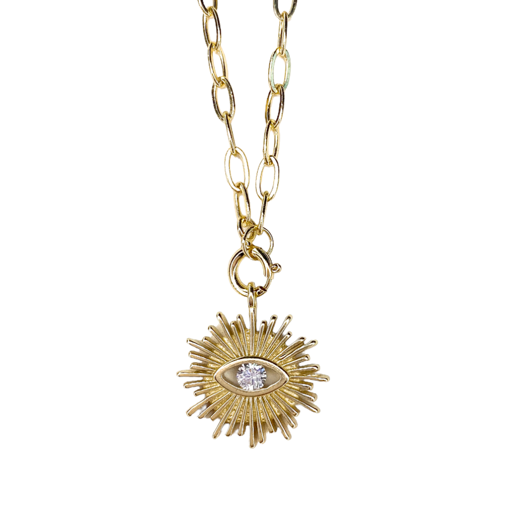Golden Evil Eye Necklace on Gold Plated Loop Chain