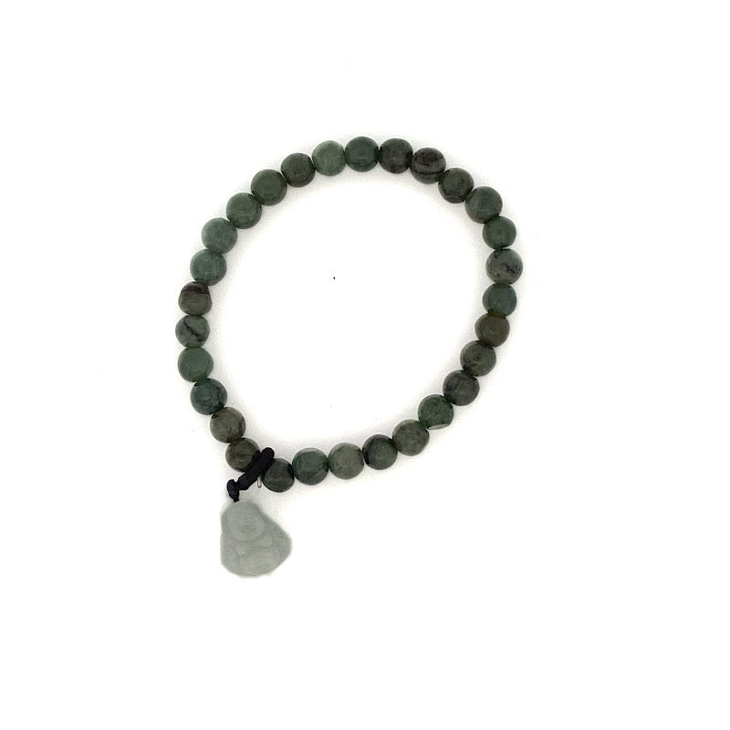 Jade Green 6mm Plain Bead Stretch Bracelet With Jade Buddha Charm