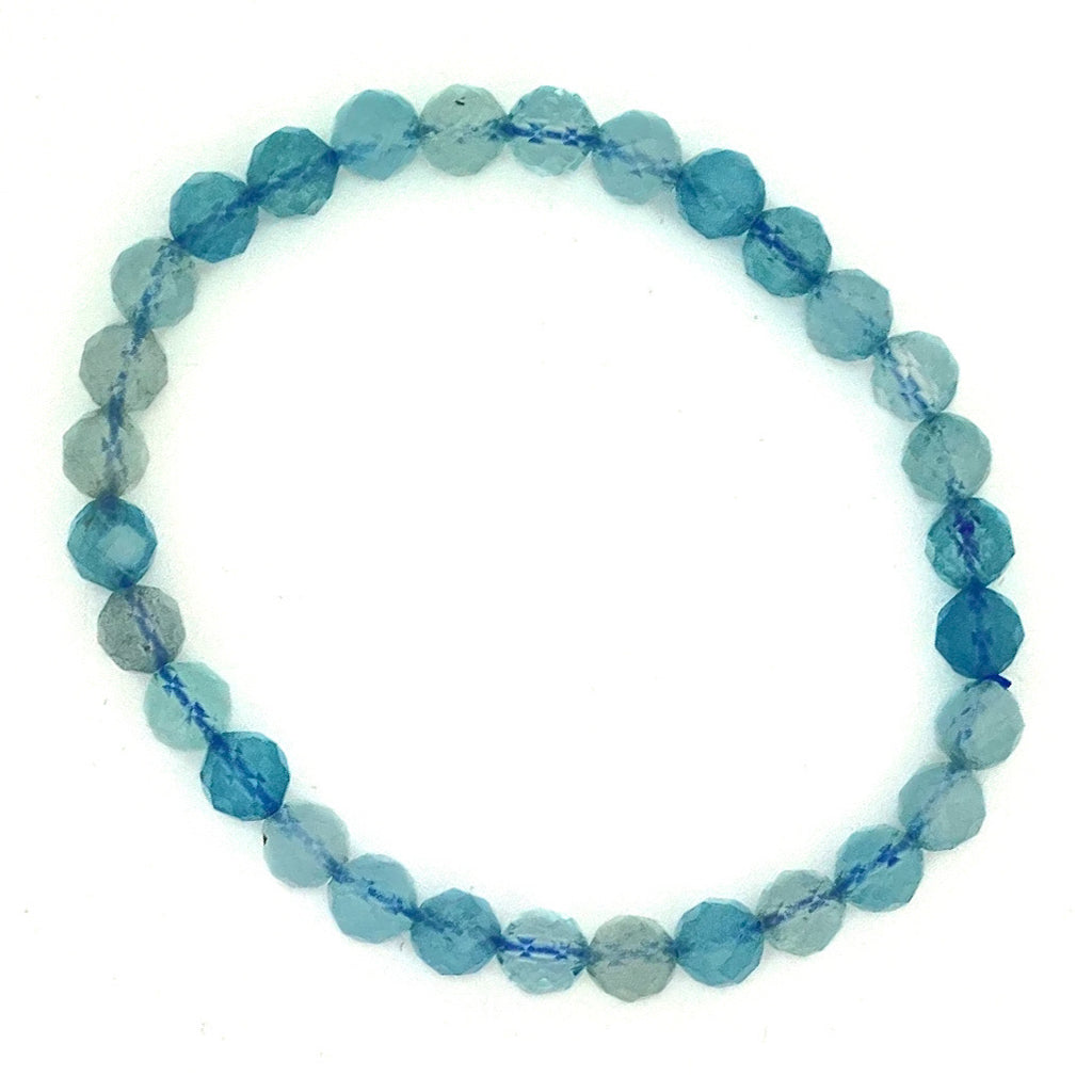 Aquamarine Gemstone Faceted Bead Stretch Bracelet