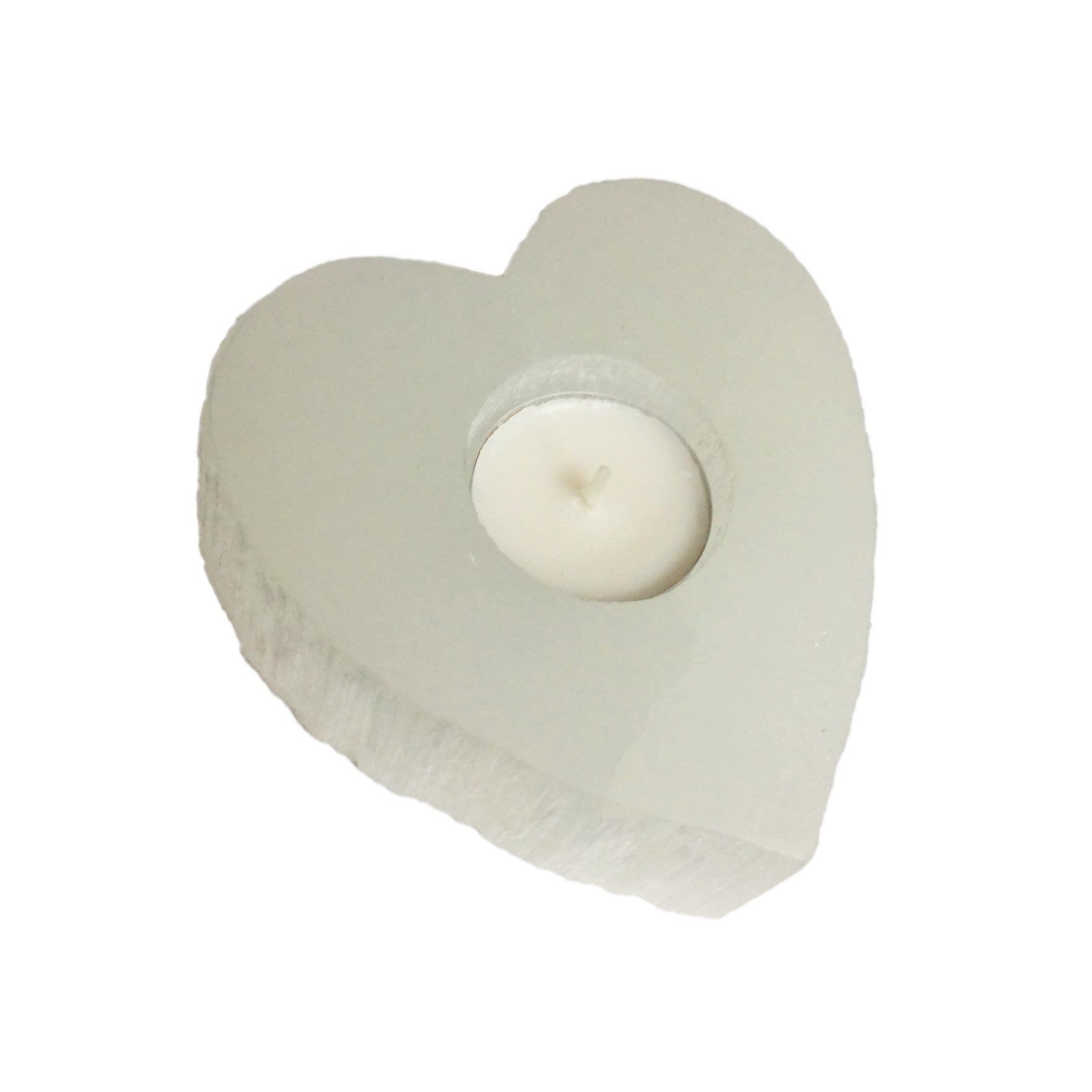 Selenite Heart Candle Holder - Body Mind & Soul